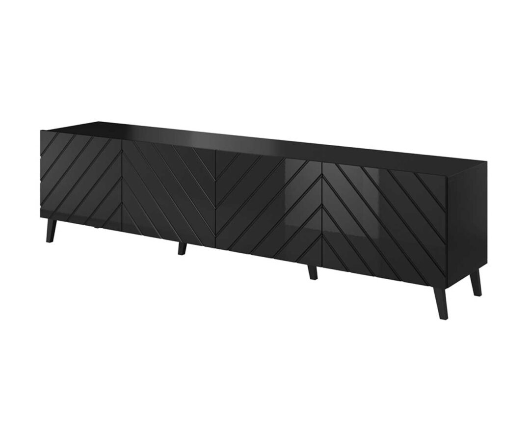 grand meuble tv 200 cm noir brillant
