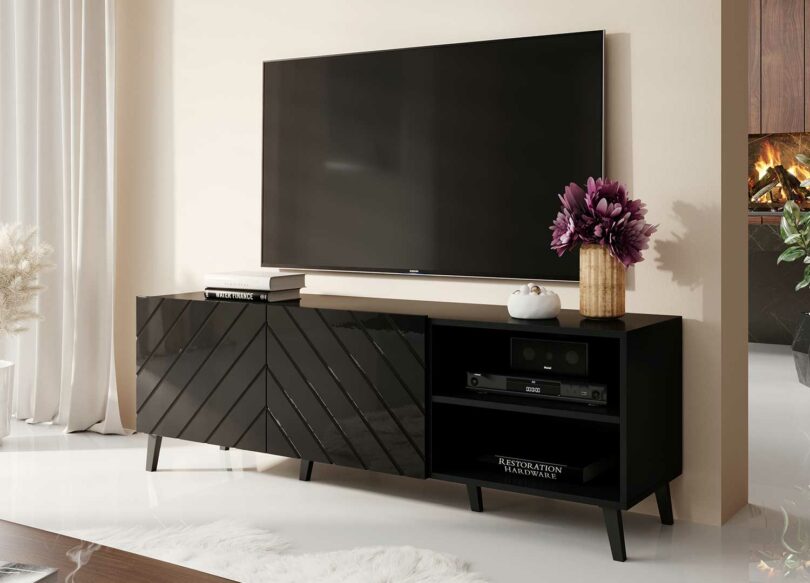 meuble tv 150 cm noir brillant