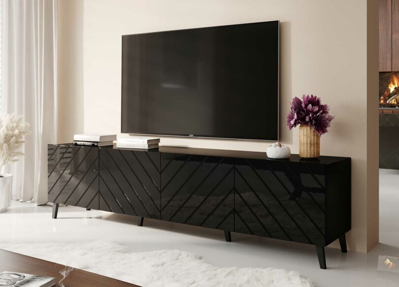 banc tv 200 cm noir brillant et mat