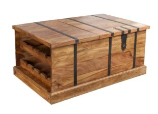 table basse 100 cm en bois de sesham avec rangement à bouteilles