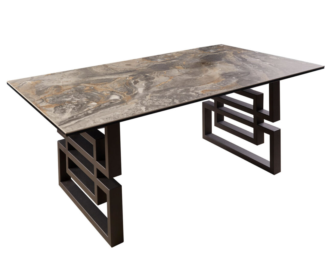 table de salon 100 cm design en métal noir et céramique