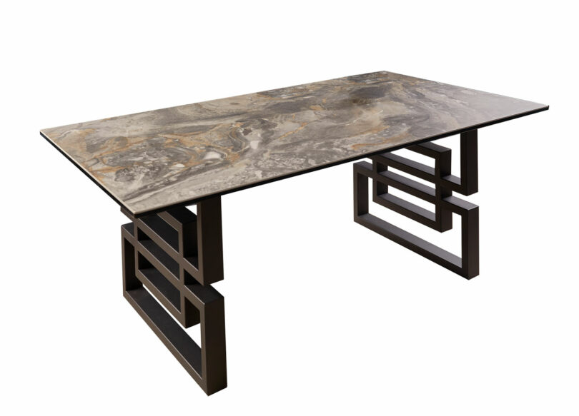 table de salon 100 cm design en métal noir et céramique