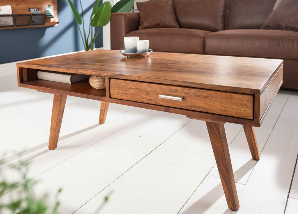 Table de salon carrée pas cher en bois massif 60 cm