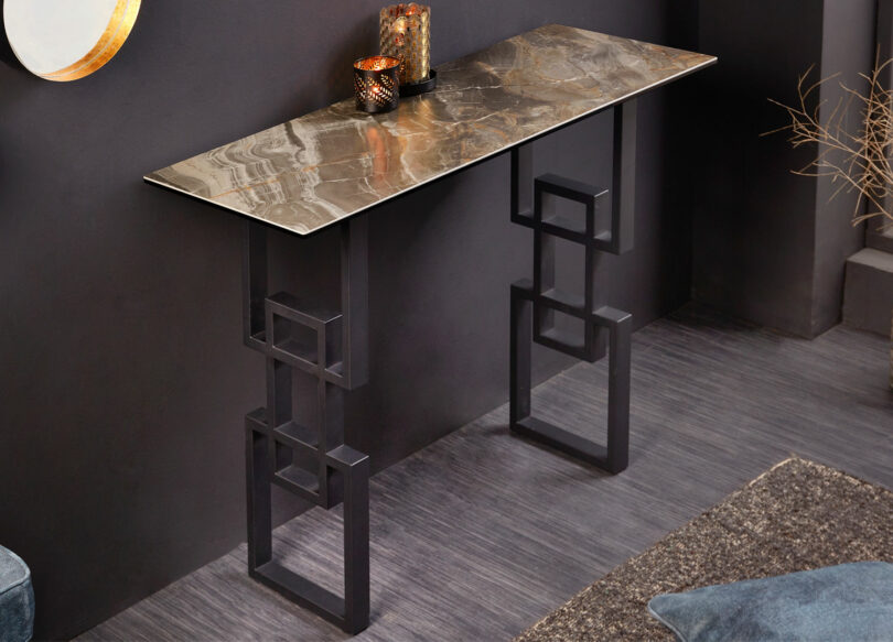 console 100 cm design en céramique aspect marbre taupe