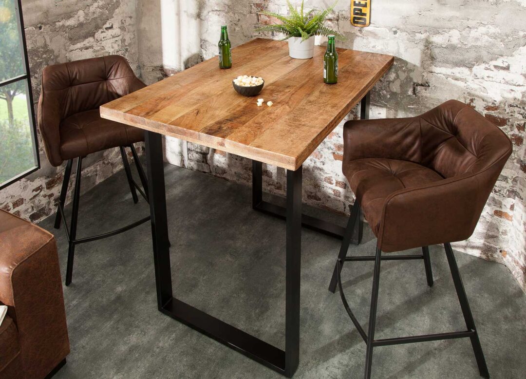 table de bar haute en bois de manguier et métal noir