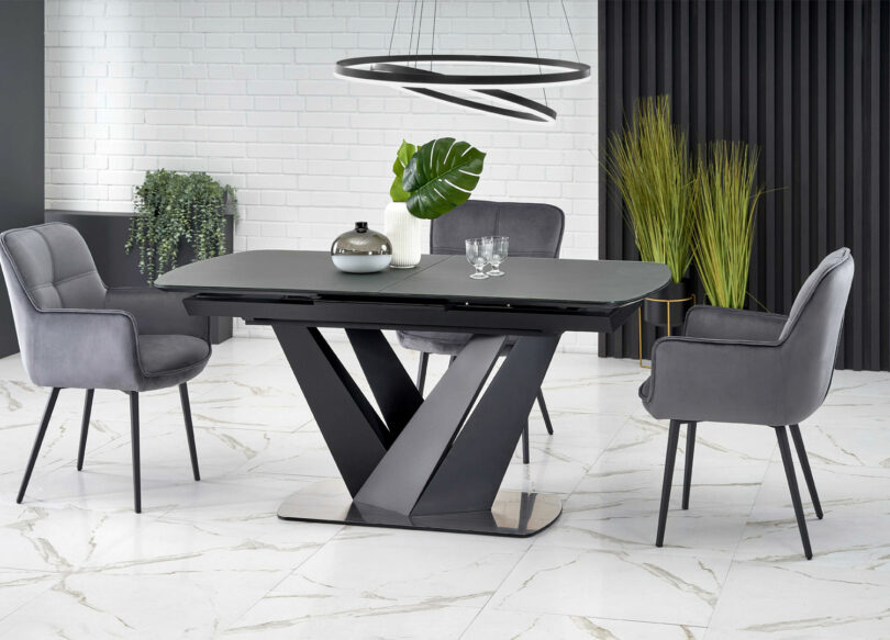 table à manger design pour 10 personnes en verre gris