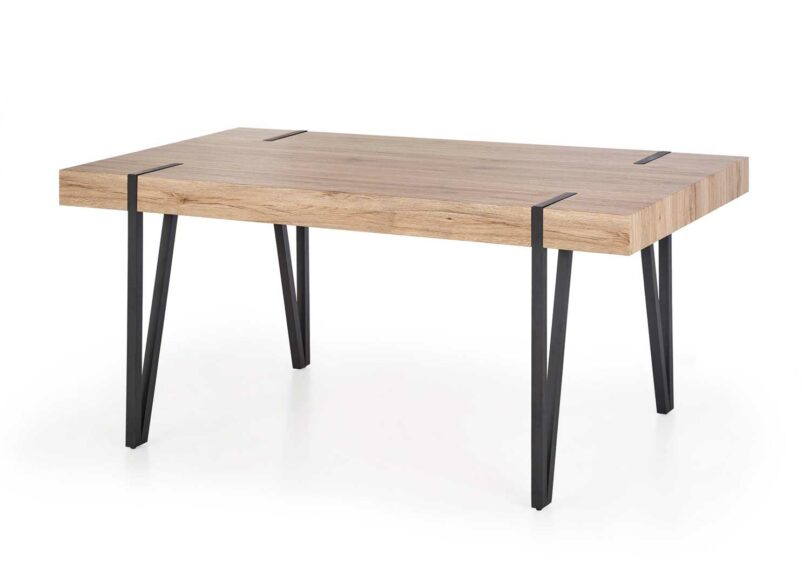 table à manger pas cher 170 cm aspect chêne et métal noir