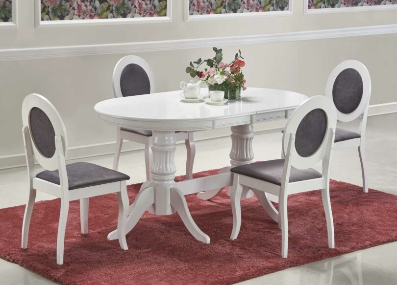 table de repas shabby chic avec allonge centrale papillon