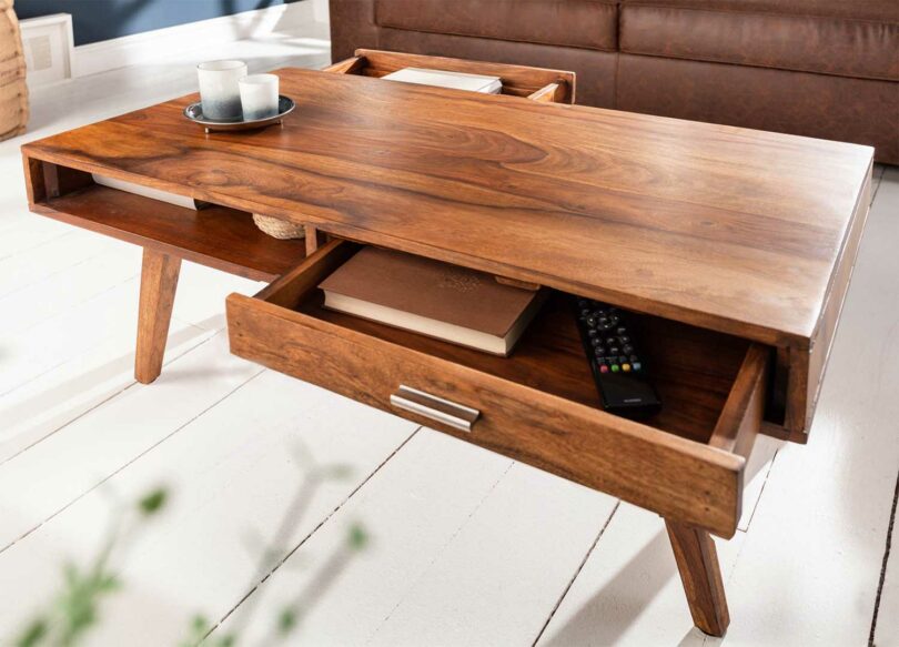 table basse avec rangement en bois style rétro