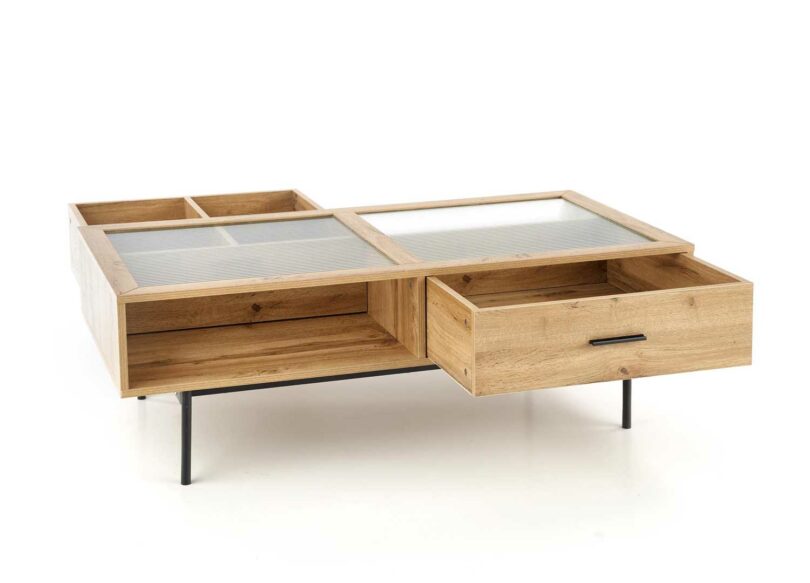 table basse 120 cm aspect chêne avec 2 tiroirs