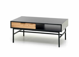 table basse aspect chêne et noir
