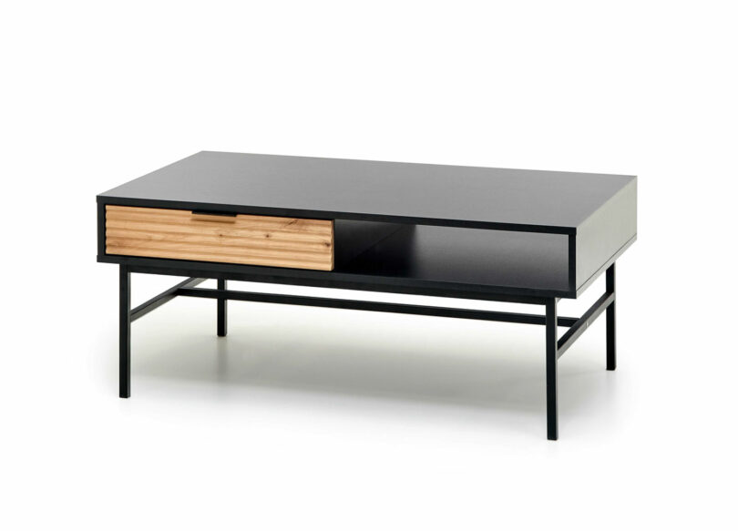 table basse aspect chêne et noir