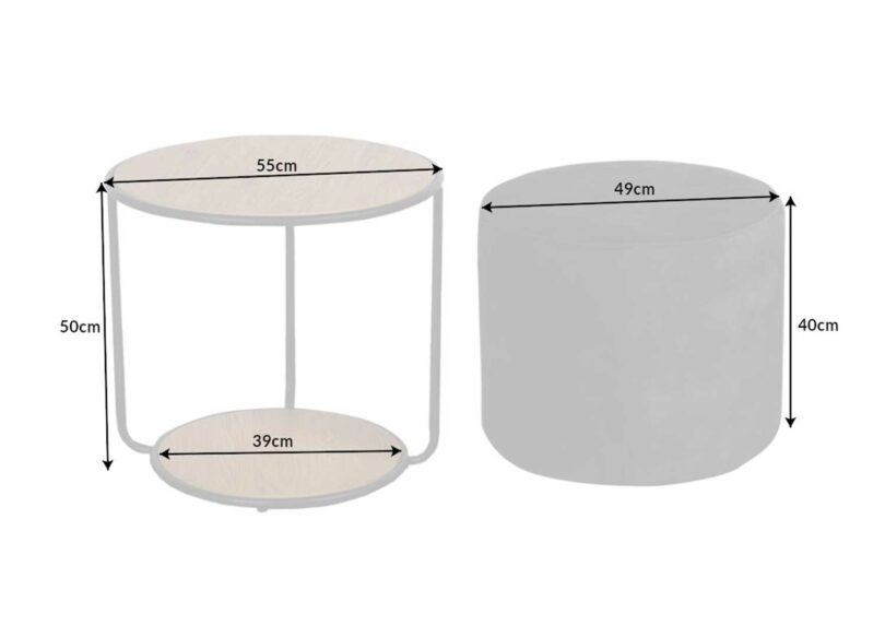 Dimensions de la table d'appoint et du pouf