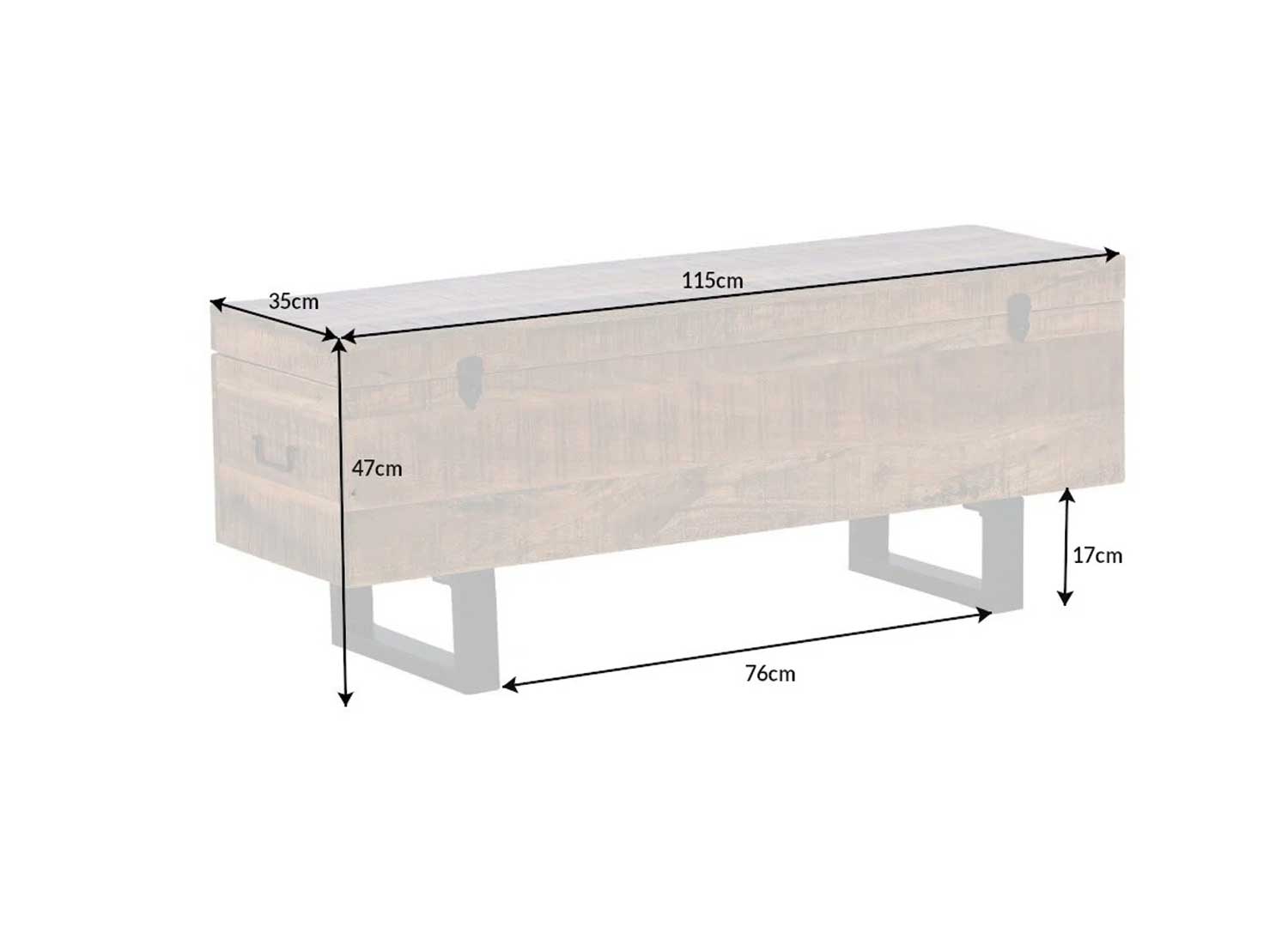 Banc d'entrée industriel avec coffre de rangement en bois massif