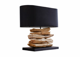 Lampe en lin noir et bois flotté