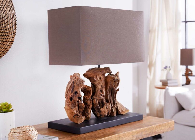 Lampe de table en lin et bois naturtel