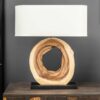 Luminaire en bois de teck et lin blanc