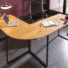 bureau d'angle 180 cm aspect chêne et métal noir