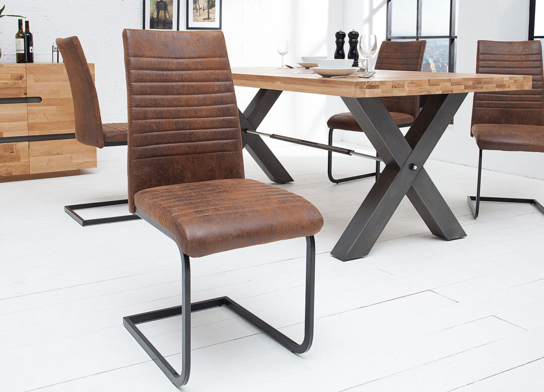 ensemble 2 fauteuils cantilever en microfibre marron vintage