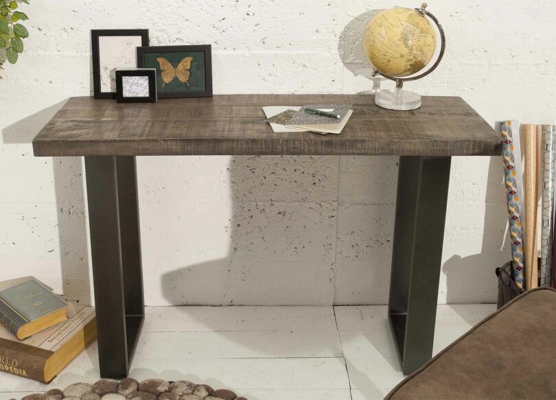 console d'entrée en bois massif et métal noir