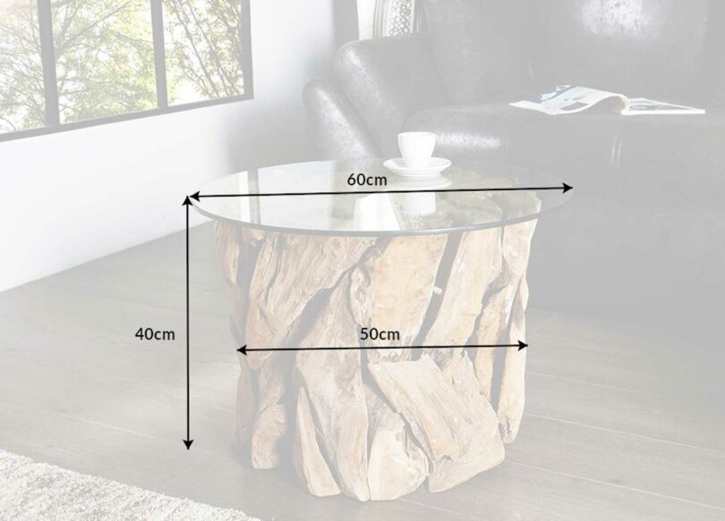 détail des dimensions de la table en bois flotté