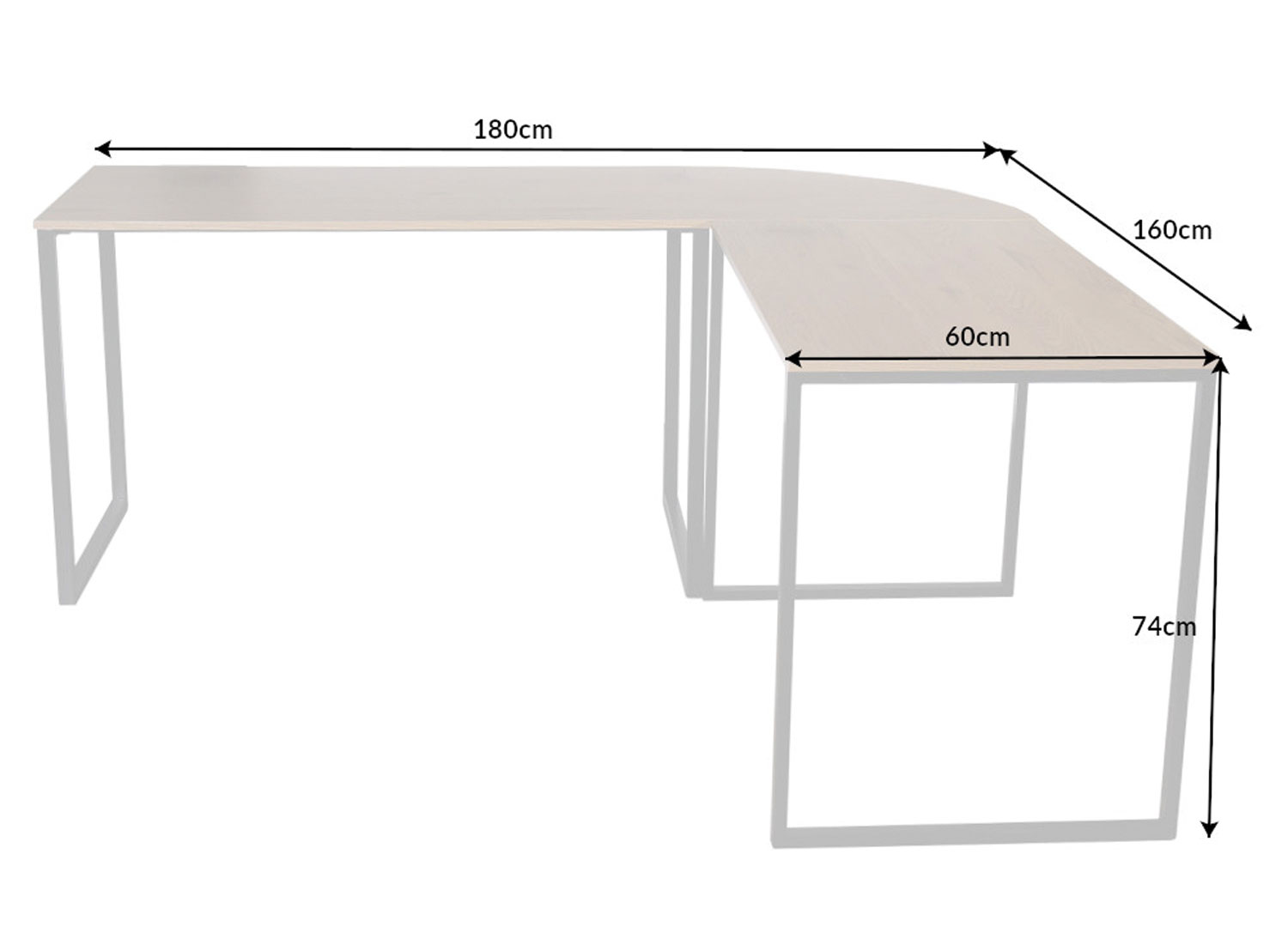 Bureaux d'angle spacieux 180 cm style industriel