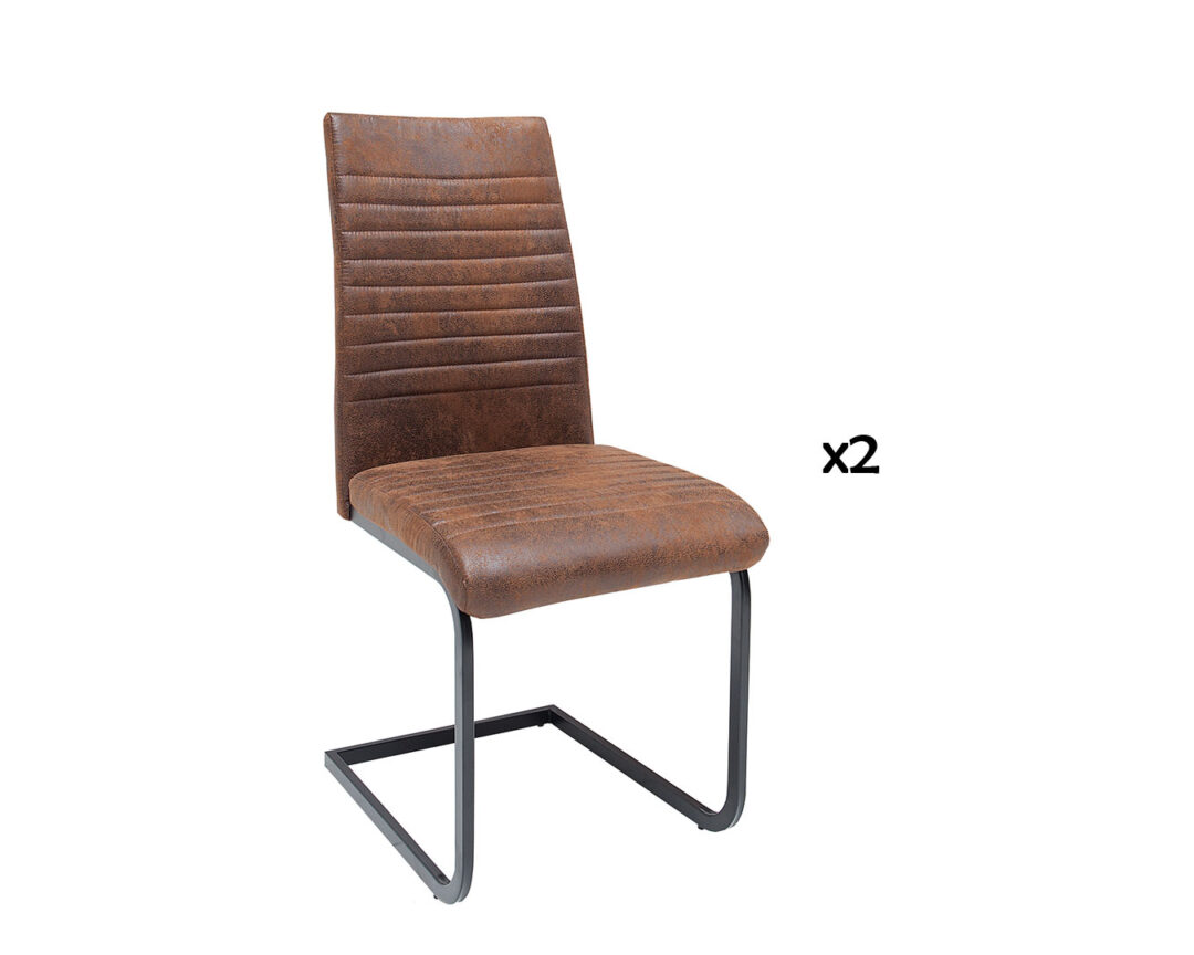 ensemble 2 fauteuils cantilever en microfibre marron vintage