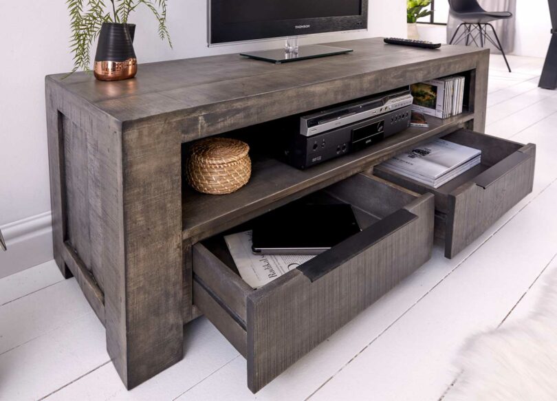 meuble tv en bois de manguier teinté