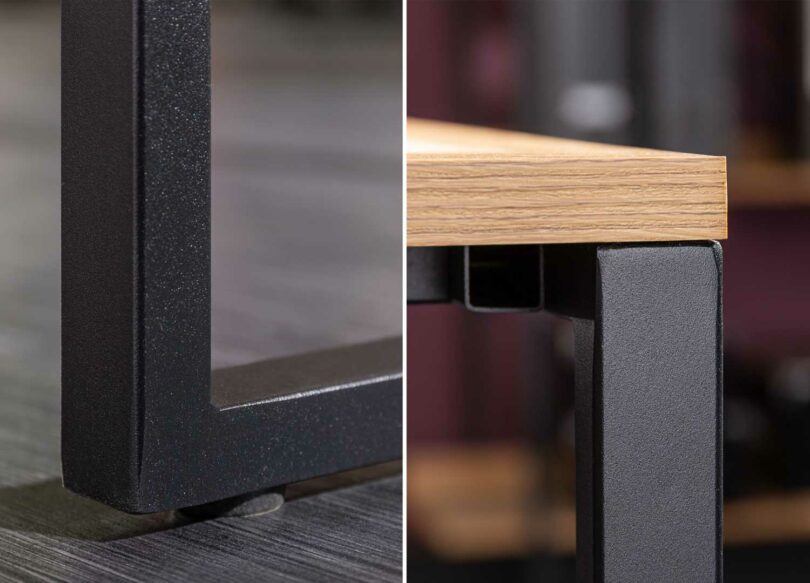 zoom sur la structure du bureau en métal noir