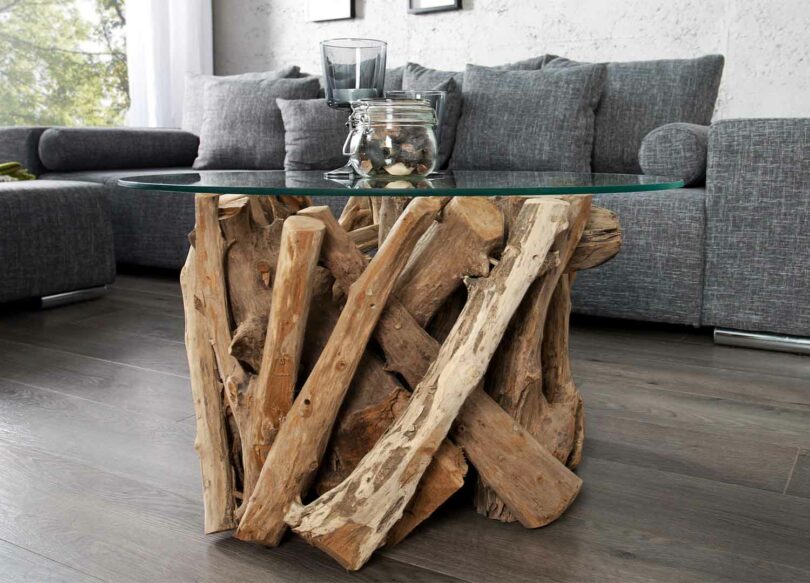 table de salon originale en bois flotté