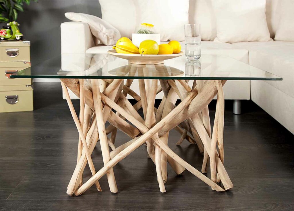 Table Basse En Verre Et Bois Flotté