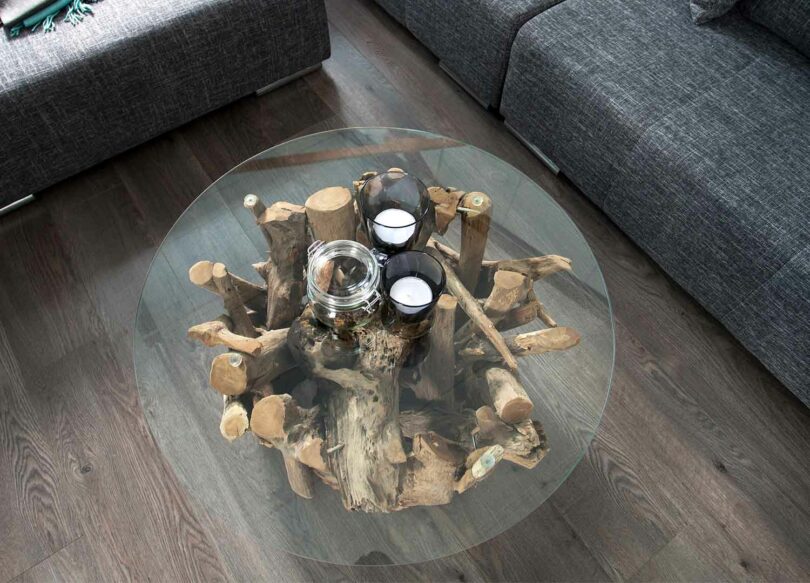 table de salon 60 cm en bois flotté