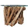 table basse en bois de teck flotté et plateau en verre