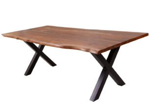 table de repas en bois massif avec pieds en crois métal noir