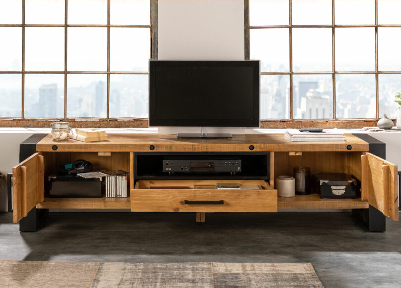 Meuble tv avec rangements en bois massif