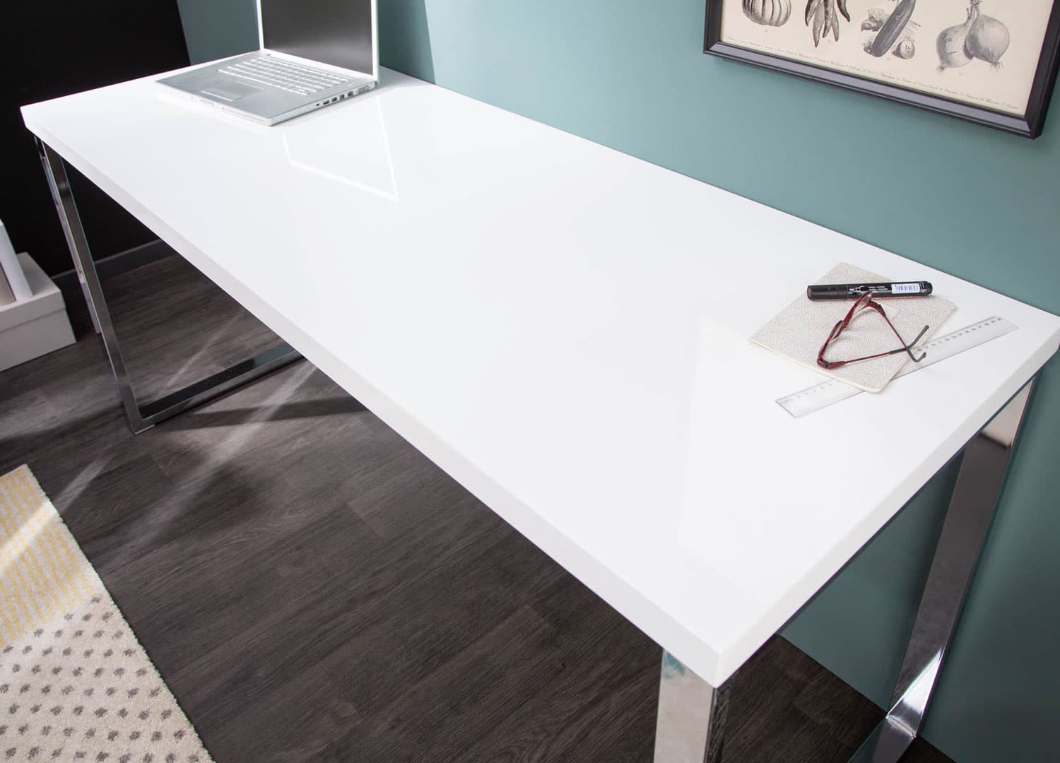 Bureau de travail 160 cm blanc brillant