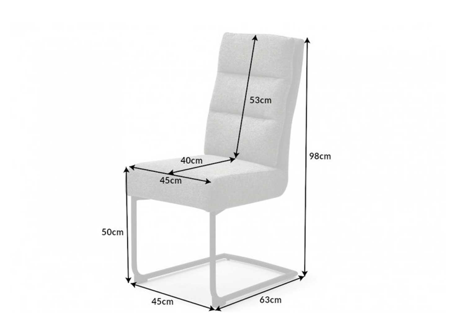 détails des dimensions de la chaise cantilever