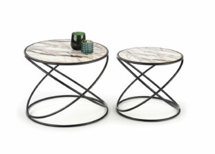lot de 2 tables basses moderne effet marbre et métal noir