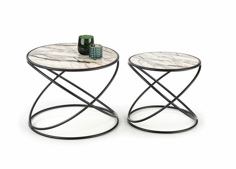 lot de 2 tables basses moderne effet marbre et métal noir