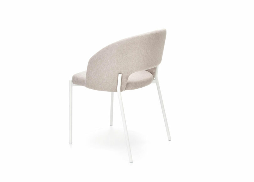 chaise en tissu beige et métal blanc