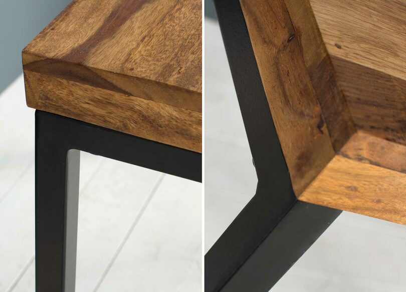 zoom sur le plateau en bois de sesham