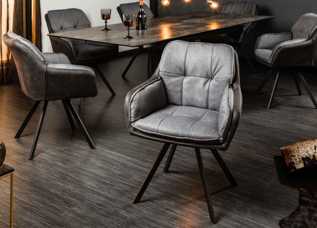 siège de salle à manger moderne gris et métal noir poudré