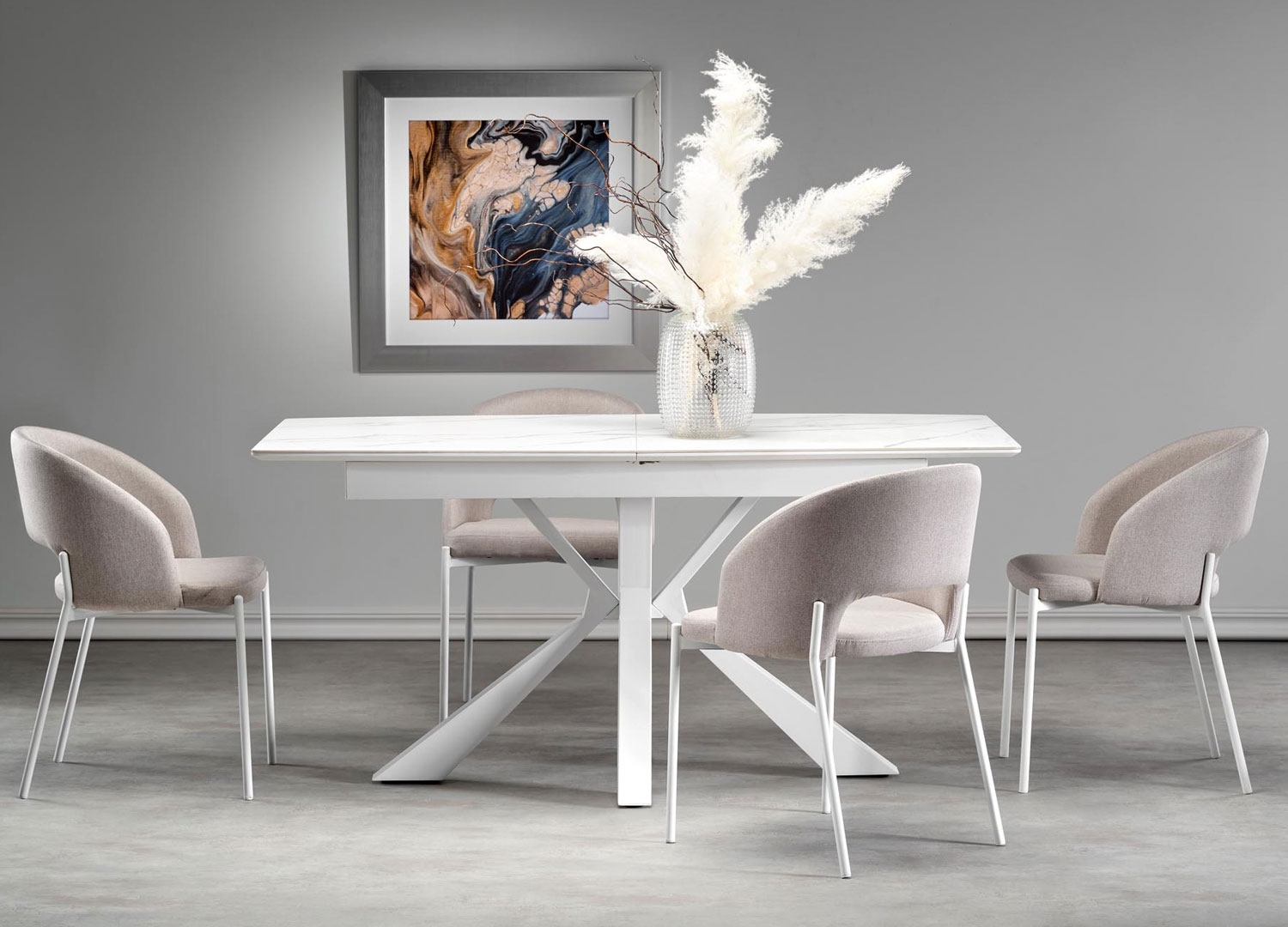 Table de repas extensible design aspect marbre blanc