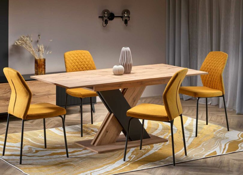 table de repas extensible aspect chêne wotan et noir