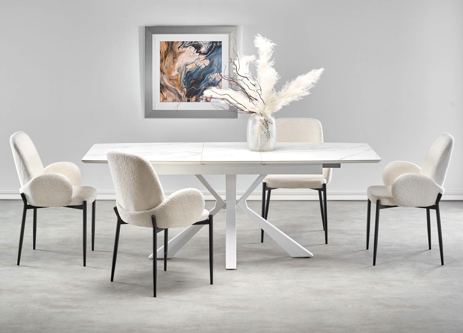 Table de repas extensible design aspect marbre blanc