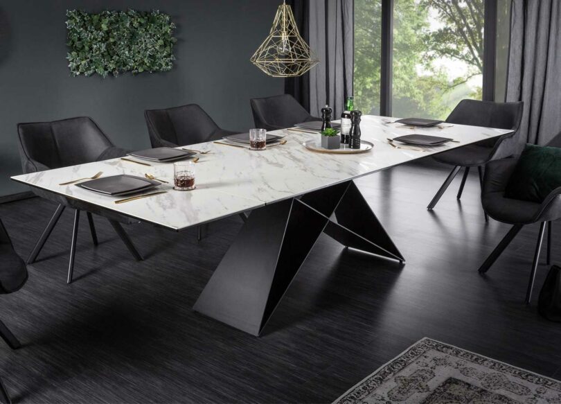 table de repas avec 2 allonges en céramique