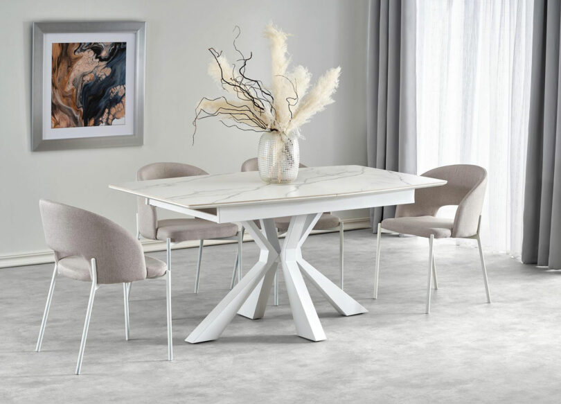 table de repas aspect marbre blanc