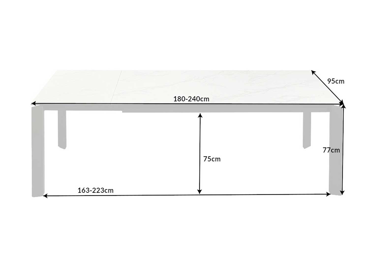 Table de jardin extensible aluminium blanc effet marbre 180/240cm