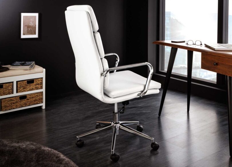 Fauteuil de bureau en simili cuir blanc
