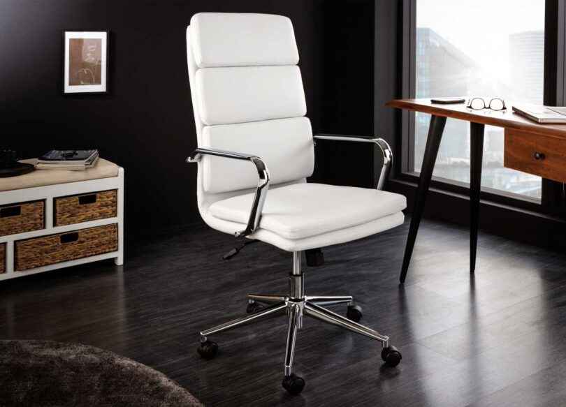 Fauteuil de bureau en simili cuir blanc